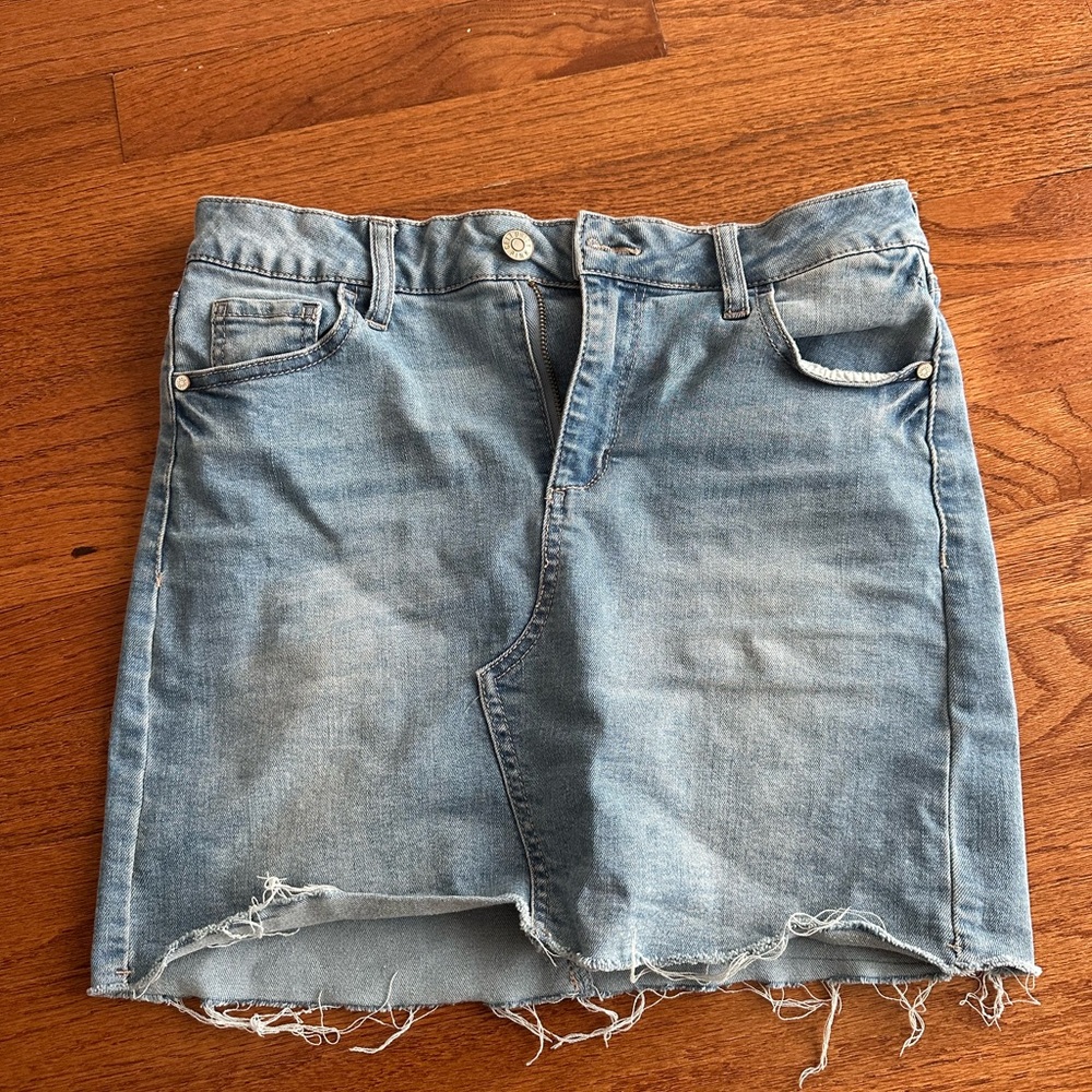 Denim Mini Skirt with Frayed Hem